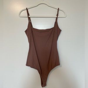 Lulus Brown Square Neck Tank Bodysuit